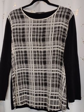 MaxMara Black and White Plaid-Print Long Sleeve Top